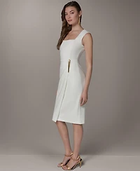 Donna Karan New York Women's Square Neck Sheath Sleeveless Hardware Midi Dress