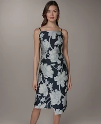Donna Karan New York Women's Halter Jacquard Sheath Floral Sleeveless Midi Dress