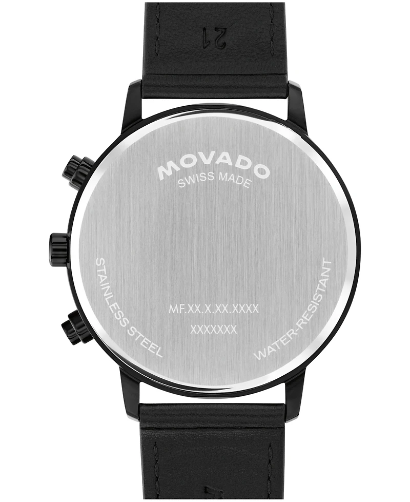 Movado Men's Face Swiss Quartz Chrono Black Leather Watch 43mm