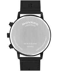 Movado Men's Face Swiss Quartz Chrono Black Leather Watch 43mm