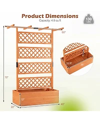 Gymax Wooden Planter Box w/Lattice Trellis Flat Roof Drainage for Climbing Plant