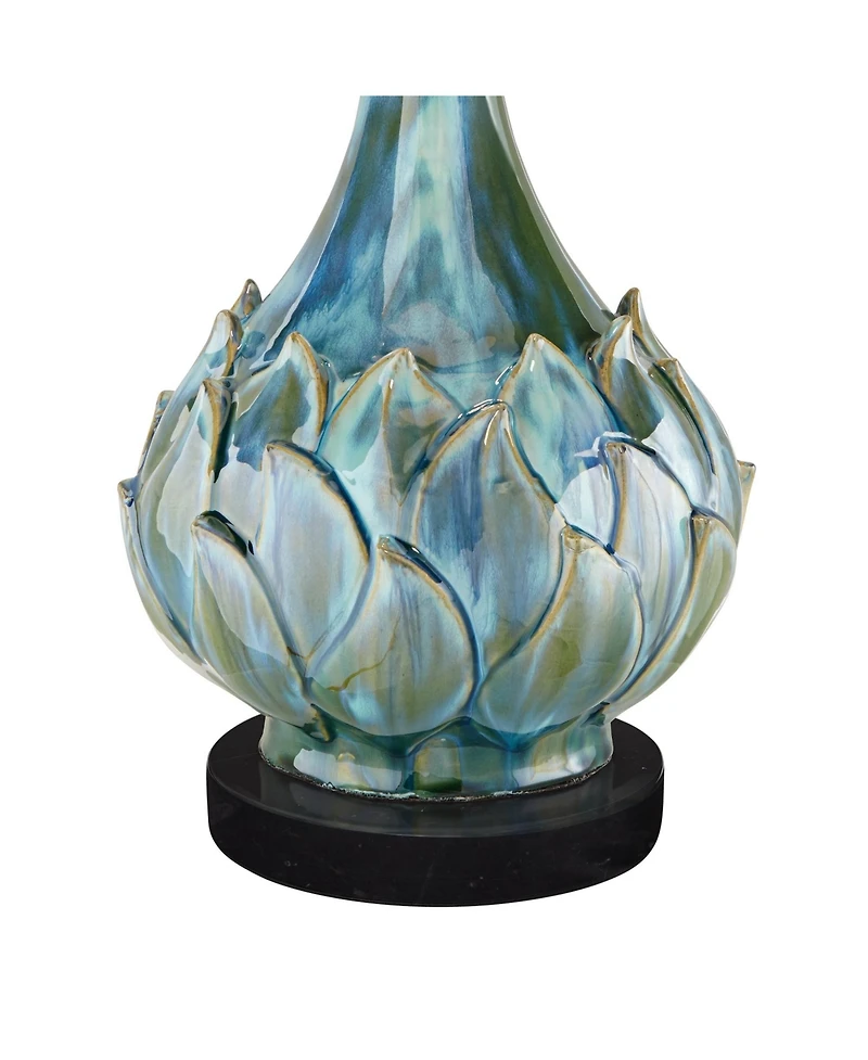 Possini Euro Design Kenya Modern Table Lamp with Round Riser 29 1/2" Tall Blue Green Ceramic Linen Drum Shade for Bedroom Living Room Kids