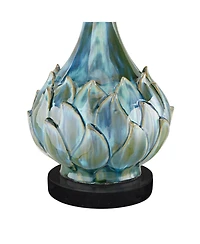 Possini Euro Design Kenya Modern Table Lamp with Round Riser 29 1/2" Tall Blue Green Ceramic Linen Drum Shade for Bedroom Living Room Kids