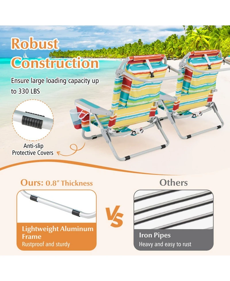 Sugift Foldable Backpack Beach Chair Set of 2 with Cup Holder and Storage Pockets