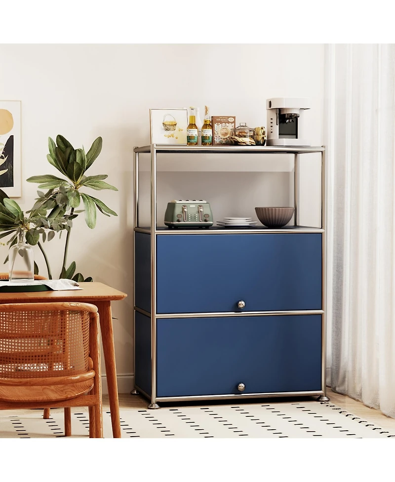 3 Tier Modular Metal Sideboard Storage Cabinet, Modern Grid-Style, for Dining Room, Living Room or Office