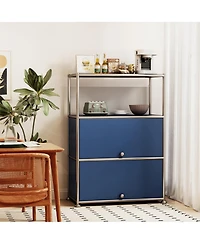 3 Tier Modular Metal Sideboard Storage Cabinet, Modern Grid-Style, for Dining Room, Living Room or Office