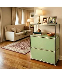 3 Tier Modular Metal Sideboard Storage Cabinet, Modern Grid-Style, for Dining Room, Living Room or Office, Green
