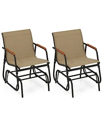 Sugift Patio Glider Chair Set of 2 with Curved Teak Armrests and Breathable Fabric Seat
