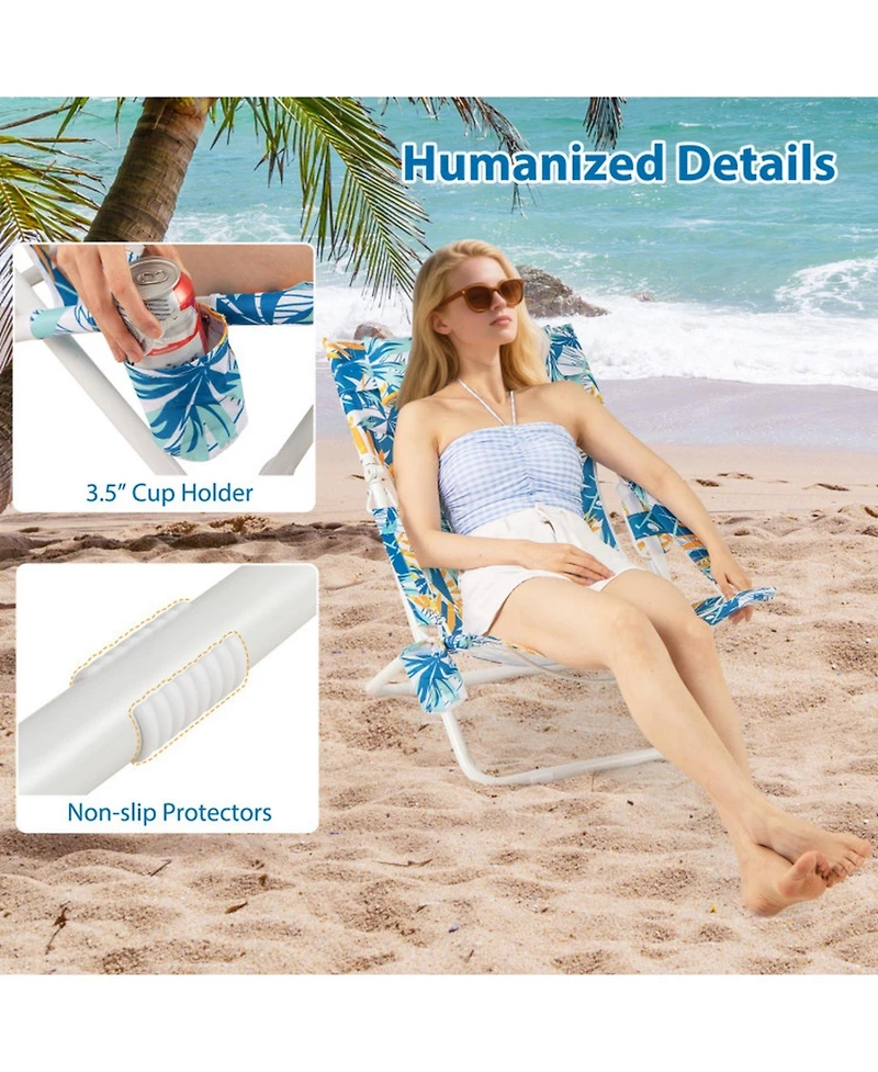 Gouun Low Folding Beach Chair Set of 2 with Pillow and Cup Holder