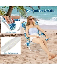 Gouun Low Folding Beach Chair Set of 2 with Pillow and Cup Holder
