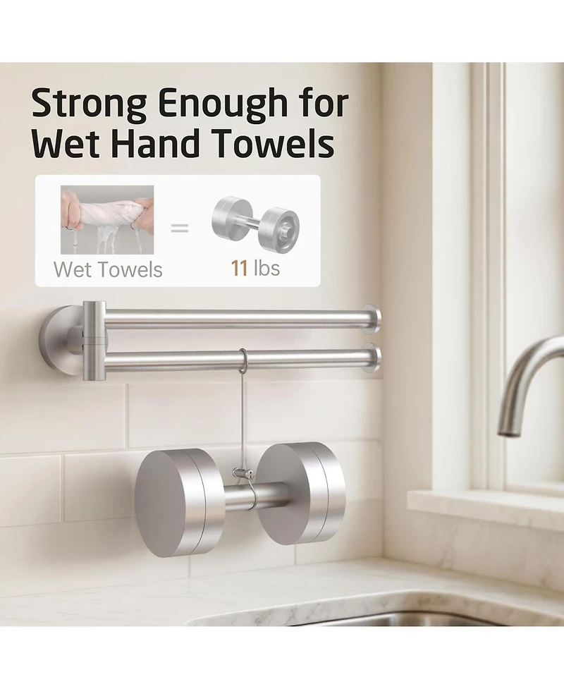 Phying Kitchen Swivel Towel Bar 9-Inch, Swivel Towel Rack for Dish Towel, Double Towel Bar 2-Arm Wall Mounted, Sus 304 Stainless Steel, Brushed Finish