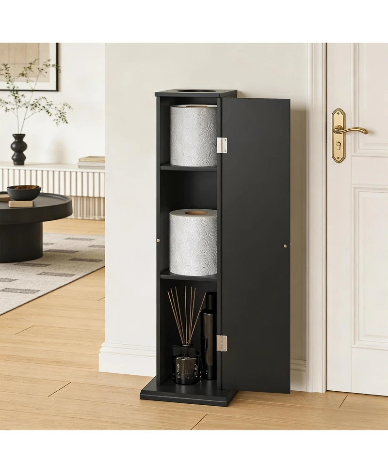 Clihome Rustic Organizer Narrow Corner Cabinet - 3-Tier Small Toilet Paper Storage Cabinet