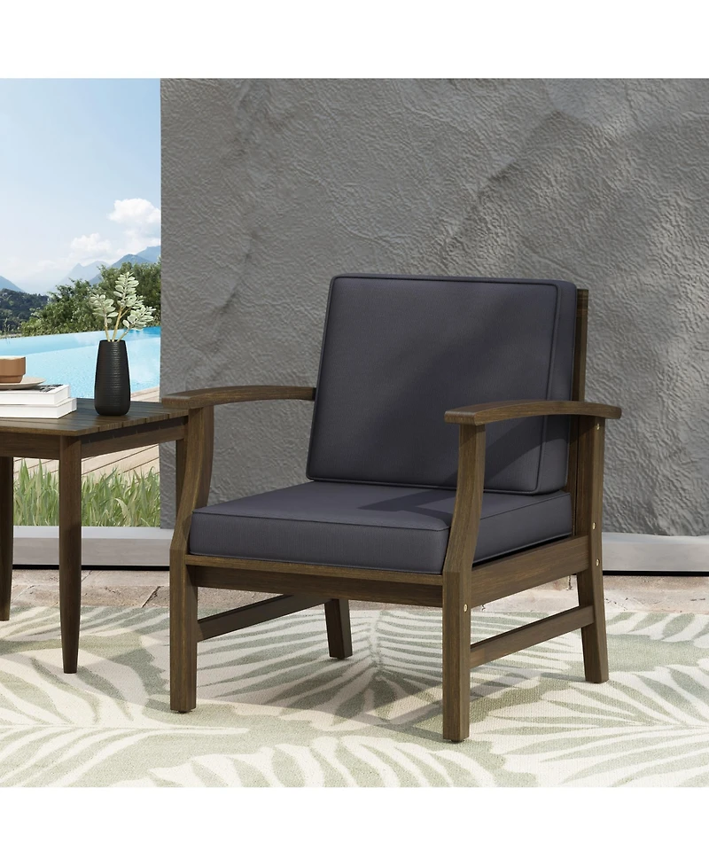 Rainsken Outdoor Accent Chair, Acacia Wood Patio Chair with Thick Cushions and Slat Panel Design, Weather Resistance for Backyard and Poolside