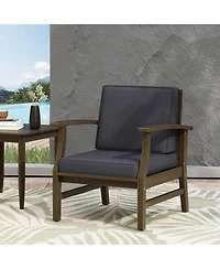 Rainsken Outdoor Accent Chair, Acacia Wood Patio Chair with Thick Cushions and Slat Panel Design, Weather Resistance for Backyard and Poolside