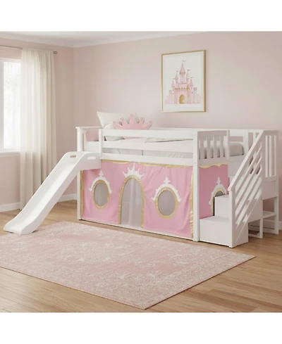 Max & Lily Low Loft With Stairs, Easy Slide and Princess Curtain