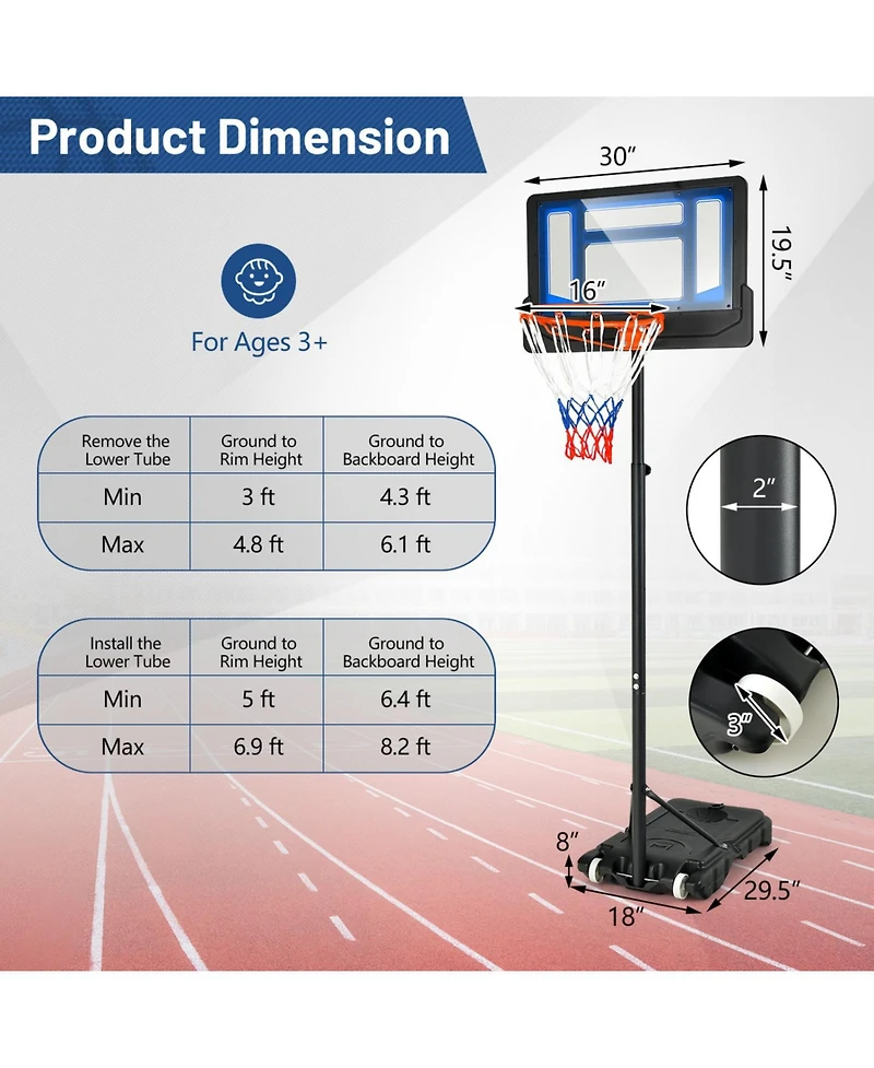 Outdoor Basketball Hoop with Wheels Adjustable Height Stand