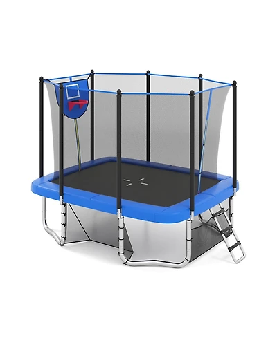 Slickblue 10x8 Ft Rectangle Outdoor Trampoline with Basketball Hoop