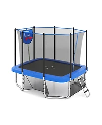 Slickblue 10x8 Ft Rectangle Outdoor Trampoline with Basketball Hoop
