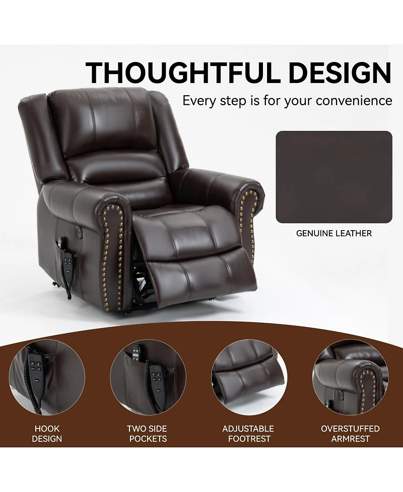 sumyeg Leather Power Lift Recliner Chair Heat Massage Manual with Usb Ports