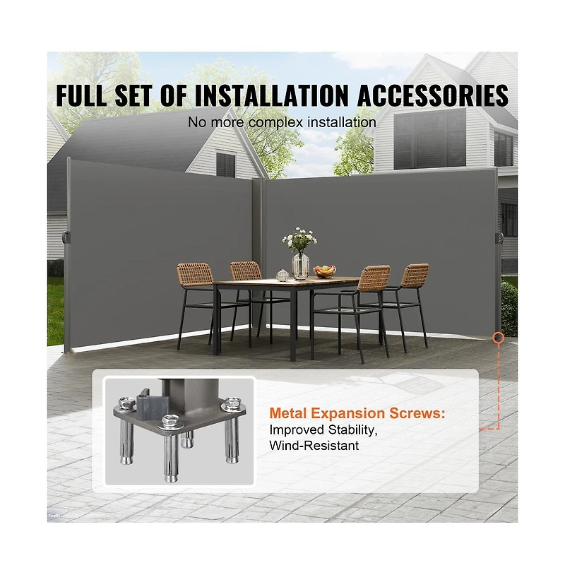 Sugift 71x236 in Retractable Side Awning Aluminum Outdoor Privacy Screen with 280g Polyester Fabric