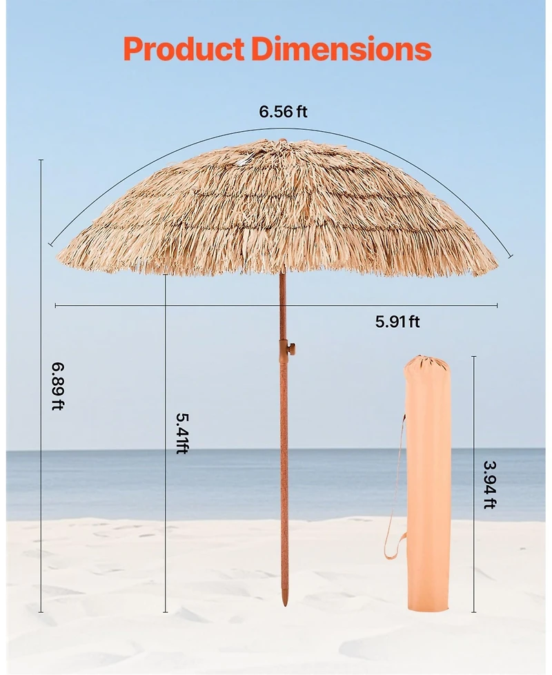 Sugift 6.5 ft Thatched Patio Umbrella for Beach Poolside and Garden