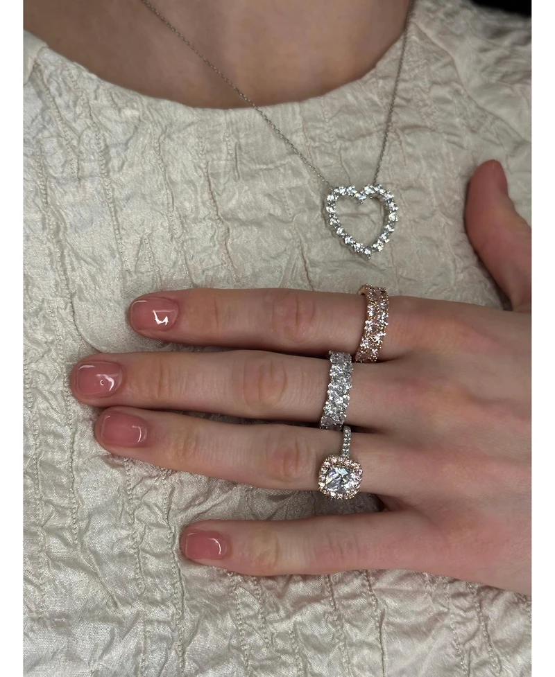Suzy Levian Sterling Silver Cubic Zirconia Heart Cluster White Eternity Band