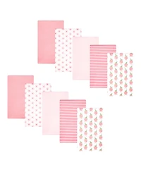 Hudson Baby Girl Cotton Poly Flannel Burp Cloths 10-Pack, Happy Strawberries, One Size
