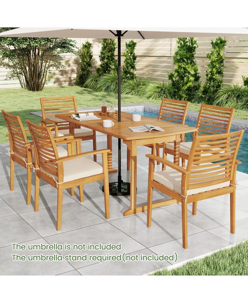 Gouun 7 Piece Acacia Wood Patio Dining Set with Slatted Table and 6 Cushioned Armchairs