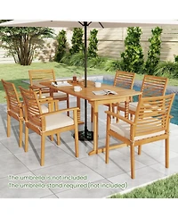 Gouun 7 Piece Acacia Wood Patio Dining Set with Slatted Table and 6 Cushioned Armchairs