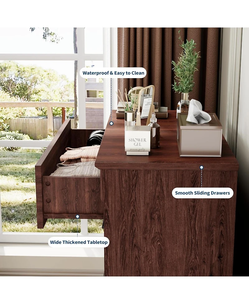 gaomon 4 Drawer Dresser for Bedroom, Farmhouse Tall Chest of Drawers with Metal Handles, Rustic Wooden Storage Cabinet
