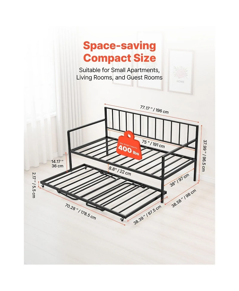 Sugift Twin Daybed with Trundle Led Lights and Charging Station Height Adjustable