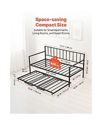 Sugift Twin Daybed with Trundle Led Lights and Charging Station Height Adjustable