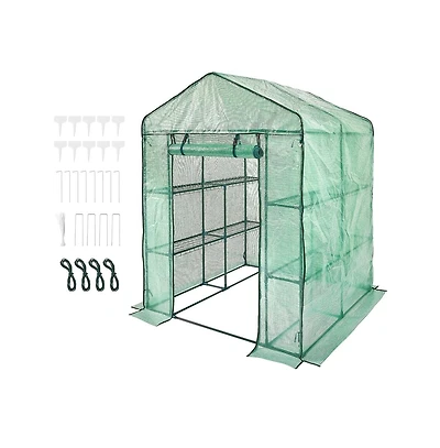 Sugift 4.6 x 4.6 x 6.6 ft Walk In Greenhouse with Shelves Pe Cover Steel Frame Zippered Door