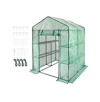 Sugift 4.6 x 4.6 x 6.6 ft Walk In Greenhouse with Shelves Pe Cover Steel Frame Zippered Door