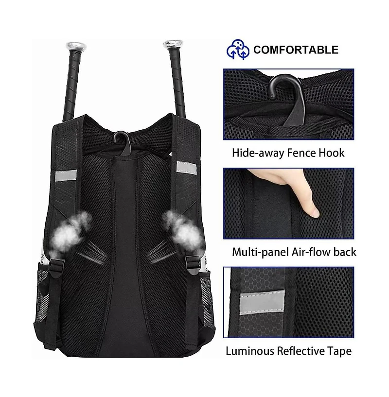 Furlihong Baseball Bag Softball Backpack for Youth and Adult - T Ball Bat Equipment with Helmet Holders Shoe Compartmen