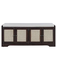 Streamdale Furniture Rustic Storage Bench with Cushion and Rattan Doors (Brown+Beige