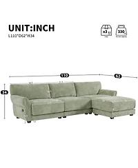 Streamdale Furniture 110" Modular Sectional Sofa with Ottoman & Usb Charger