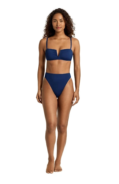 Lauren Ralph Lauren Women's Blue Saturn Shirred Underwire Bralette Swimsuit Top