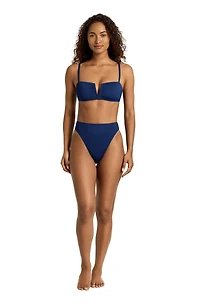 Lauren Ralph Lauren Women's Blue Saturn Shirred Underwire Bralette Swimsuit Top