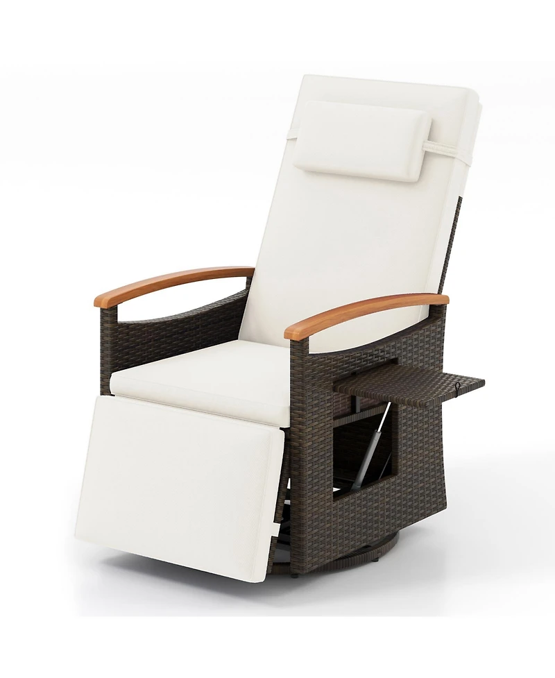 Gymax Set Of 2 Outdoor 360° Swivel Rattan Recliner Chair Patio Wicker Chaise Lounge Chair
