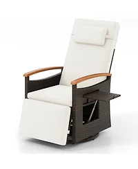 Gymax Set Of 2 Outdoor 360° Swivel Rattan Recliner Chair Patio Wicker Chaise Lounge Chair