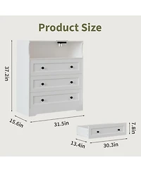 gaomon 3 Drawer Tall Dresser for Bedroom with Led Lights, Wood Dresser with Charging Station for Closet, Wooden Nightstand for Bedside