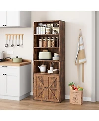 gaomon Tall Bookcase with Doors, 4-Tier Wooden Bookshelf, Floor Standing Wooden Display Bookcase with Double Doors and 4 Open Shelves, Ideal for Home