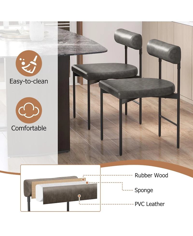 Gymax Dining Chair Set of Faux Leather Upholstered Kitchen Side Chair w/ Curved