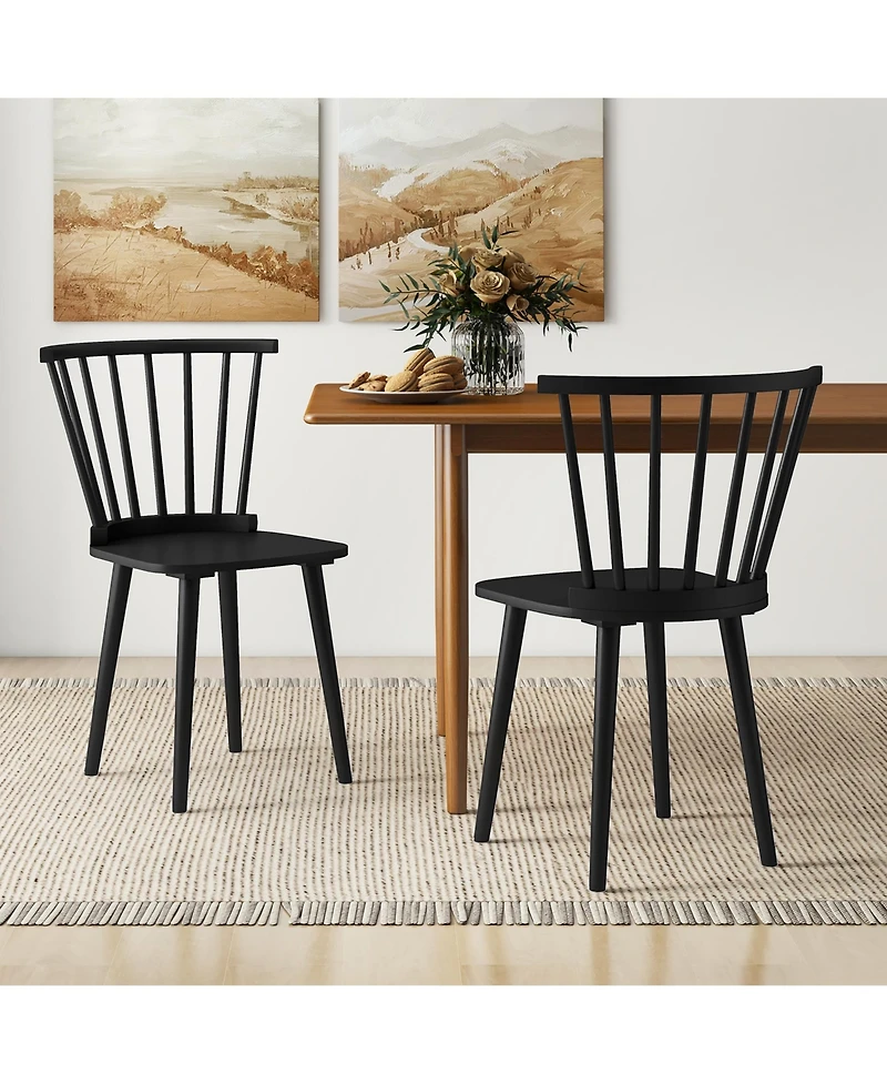 Gymax 4 Pcs Dining Chair Windsor High Spindle Back Wood Kitchen Chairs w/ Rubber Wood Frame Natural