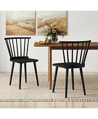 Gymax 4 Pcs Dining Chair Windsor High Spindle Back Wood Kitchen Chairs w/ Rubber Wood Frame Natural
