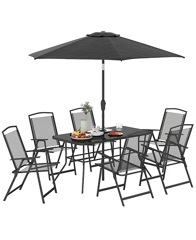 Outsunny 8 Piece Patio Dining Set with Umbrella Folding Chairs Table