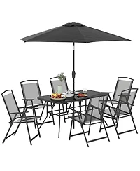 Outsunny 8 Piece Patio Dining Set with Umbrella Folding Chairs Table