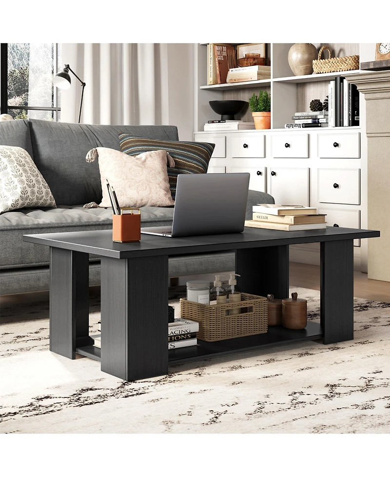 Large 2-Tier Modern Coffee Table with Storage Shelf for Living Room