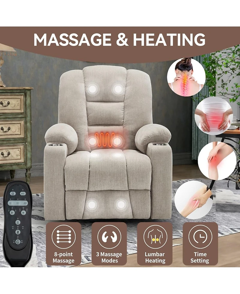 Maison Boucle Chenille Power Lift Recliner with Massage, Heat, Usb & Cup Holders, Wide Heavy-Duty Electric Chair for Seniors